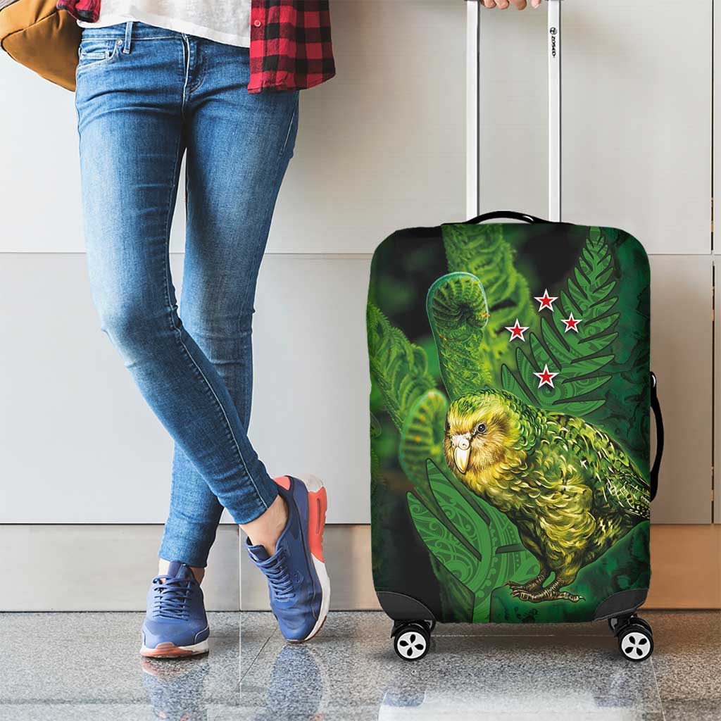 New Zealand Kkp Luggage Cover Silver Fern with Close up of Green Fern Leaves and Maori Tattoo LT03 - Polynesian Pride
