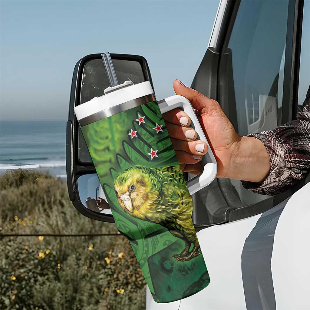 New Zealand Kkp Tumbler With Handle Silver Fern with Close up of Green Fern Leaves and Maori Tattoo LT03 - Polynesian Pride