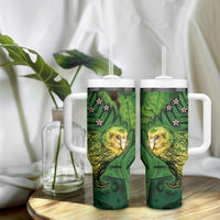 New Zealand Kkp Tumbler With Handle Silver Fern with Close up of Green Fern Leaves and Maori Tattoo LT03 - Polynesian Pride