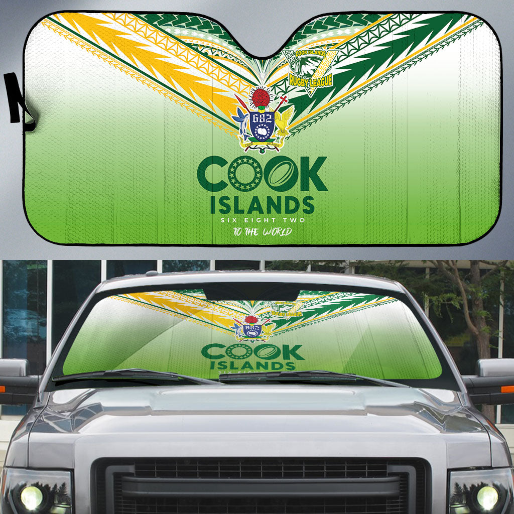Cook Islands Rugby Auto Sun Shade Six Eight Two to The World - Tatau Tribal Motif LT03 Multicolor - Polynesian Pride