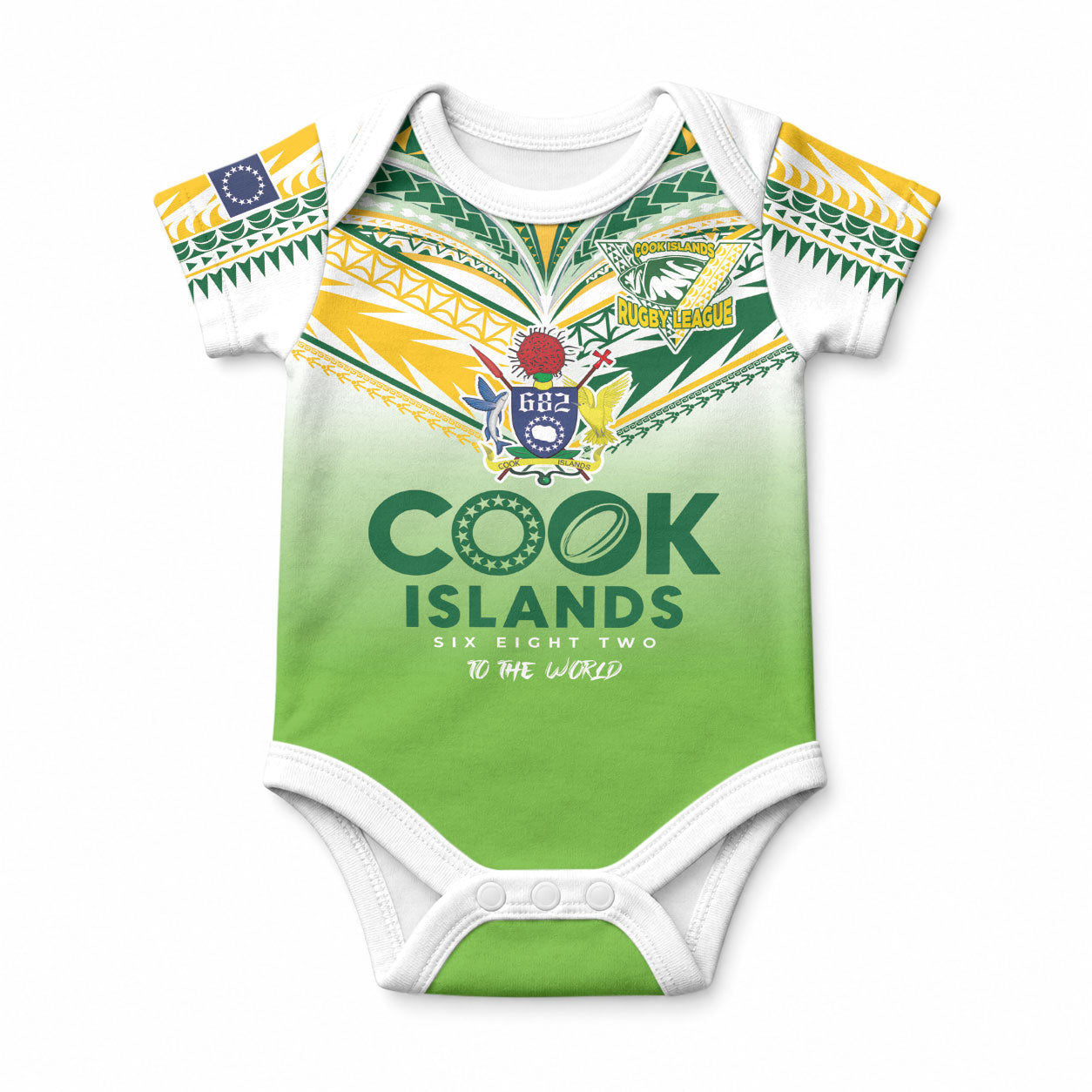 Cook Islands Rugby Baby Onesie Six Eight Two to The World - Tatau Tribal Motif LT03 Multicolor - Polynesian Pride