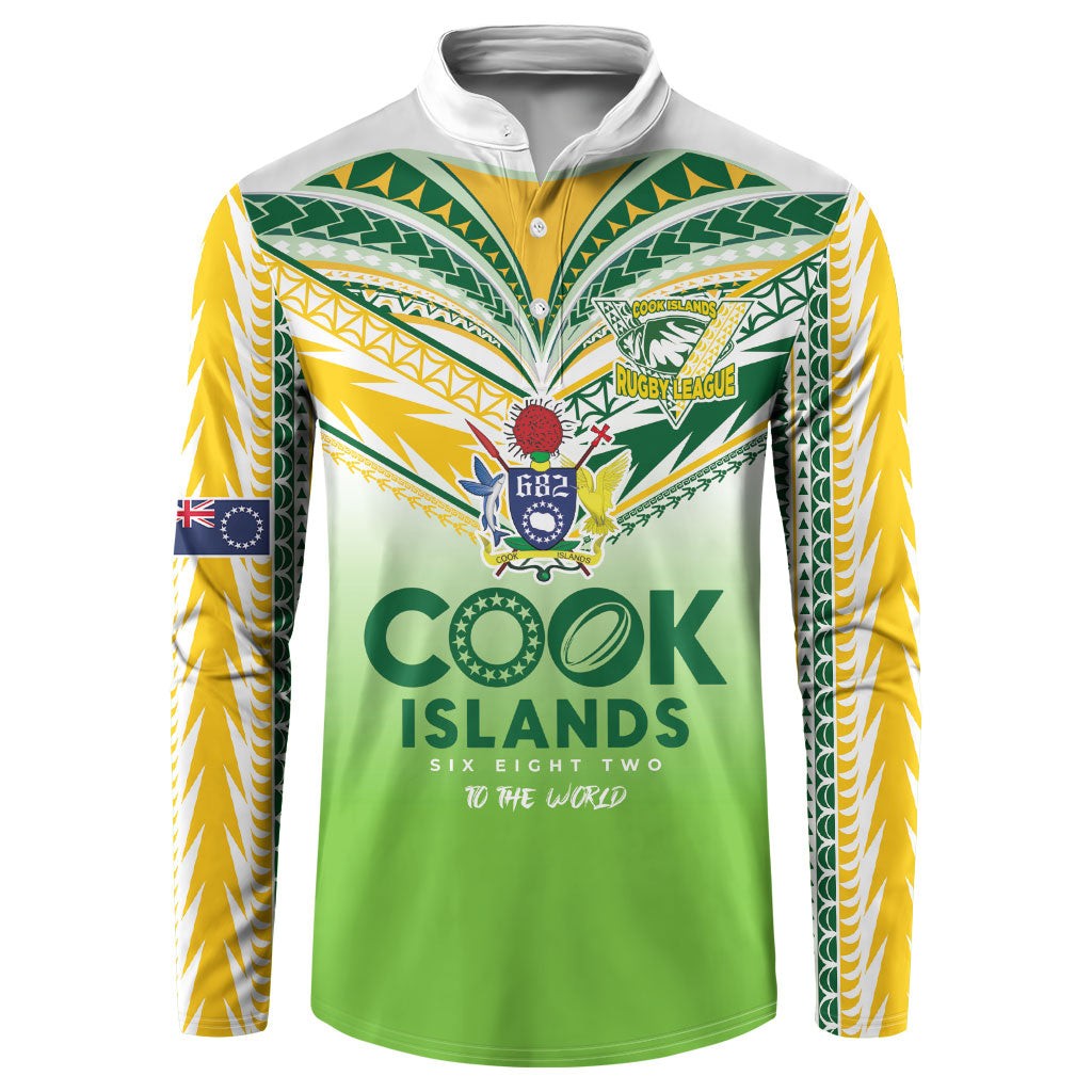 Cook Islands Rugby Button Sweatshirt Six Eight Two to The World - Tatau Tribal Motif LT03 Multicolor - Polynesian Pride