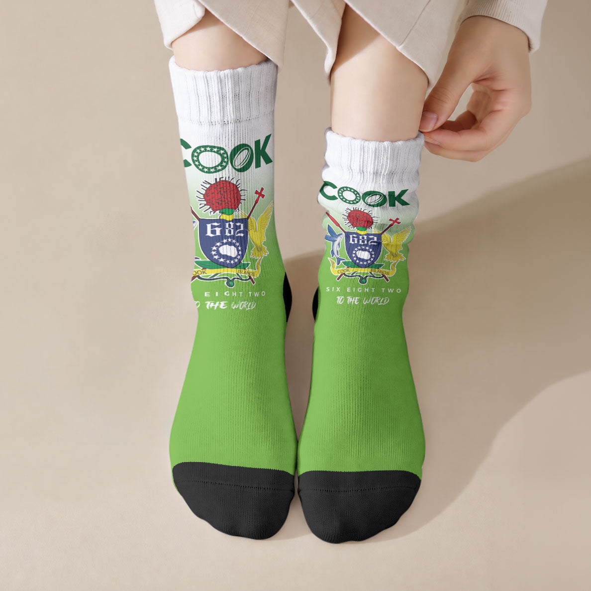 Cook Islands Rugby Crew Socks Six Eight Two to The World - Tatau Tribal Motif LT03 Crew Socks Multicolor - Polynesian Pride