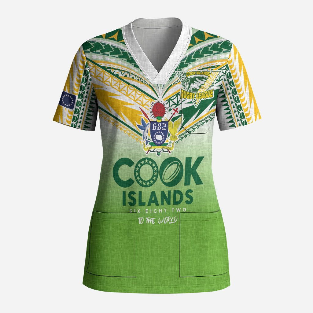 Cook Islands Rugby Scrub Top Six Eight Two to The World - Tatau Tribal Motif LT03 Adult Multicolor - Polynesian Pride