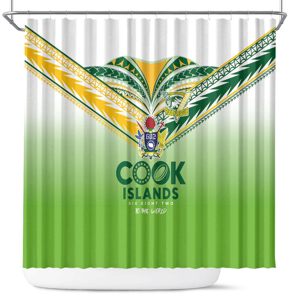 Cook Islands Rugby Shower Curtain Six Eight Two to The World - Tatau Tribal Motif LT03 Multicolor - Polynesian Pride