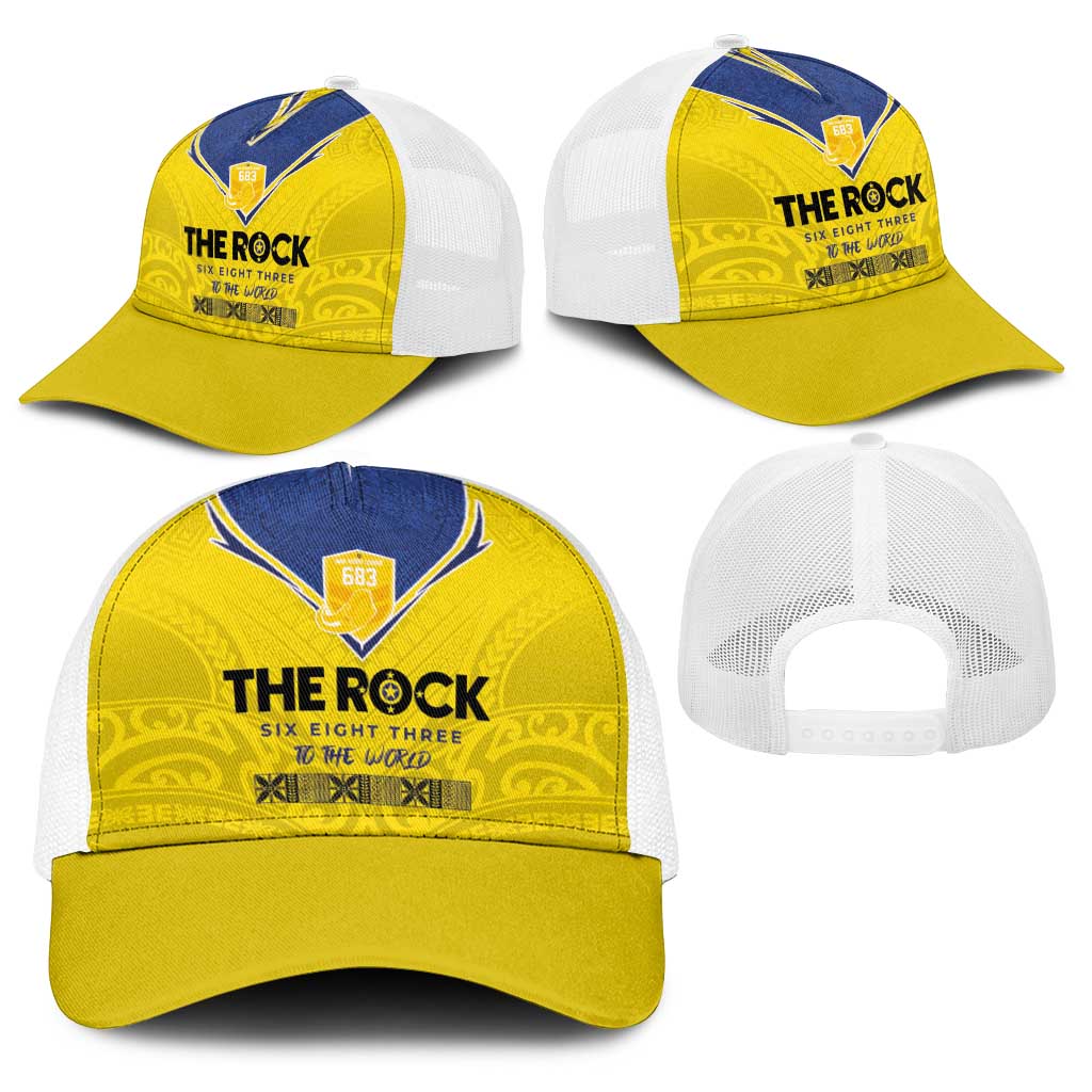 Niue Rugby Baseball Net Cap Six Eight Three to The World - Hiapo Tribal Motif