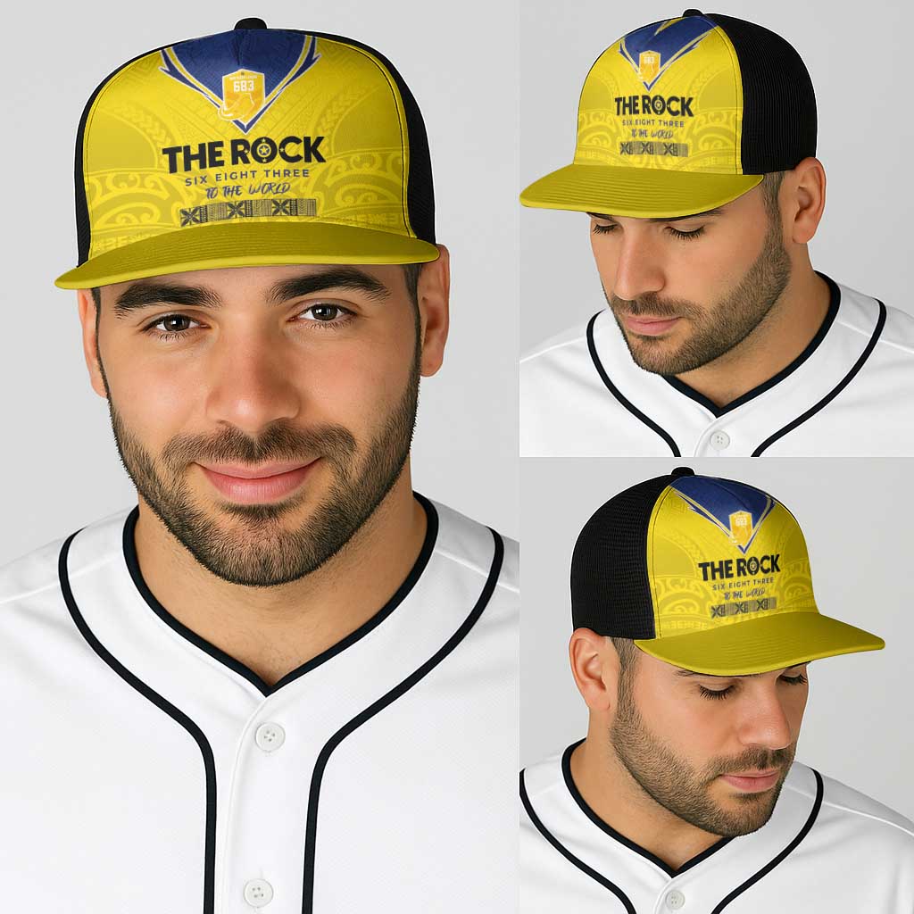 Niue Rugby Baseball Net Cap Six Eight Three to The World - Hiapo Tribal Motif
