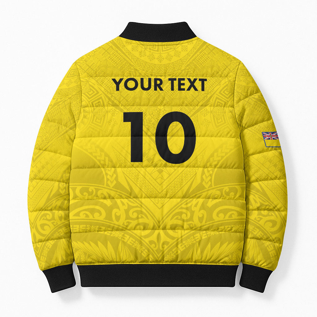 Niue Rugby Custom Bomber Puffer Jacket Six Eight Three to The World - Hiapo Tribal Motif LT03 - Polynesian Pride