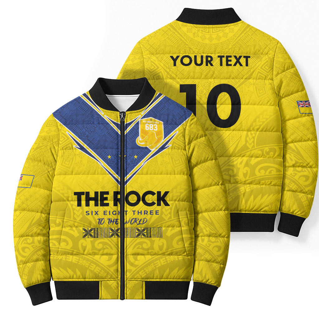 Niue Rugby Custom Bomber Puffer Jacket Six Eight Three to The World - Hiapo Tribal Motif LT03 - Polynesian Pride