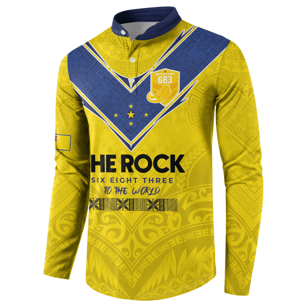 Niue Rugby Custom Button Sweatshirt Six Eight Three to The World - Hiapo Tribal Motif