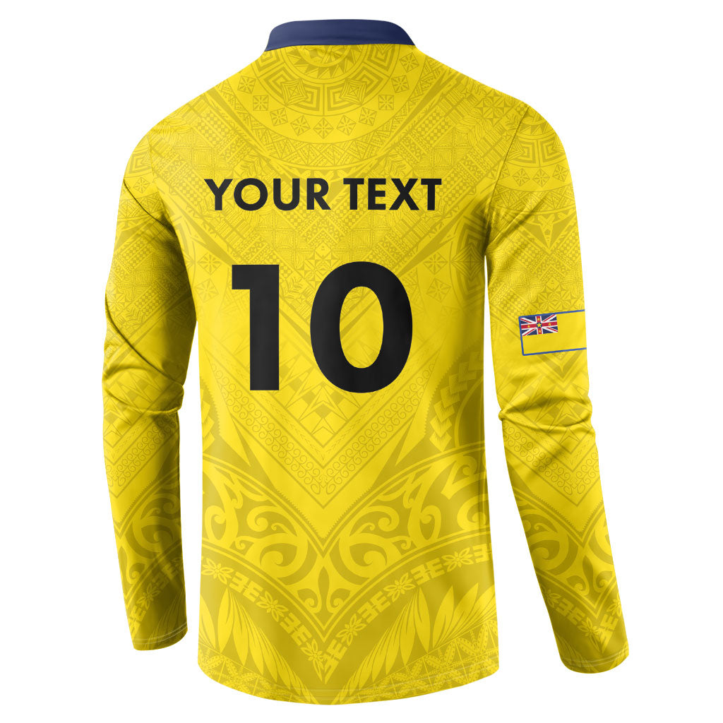 Niue Rugby Custom Button Sweatshirt Six Eight Three to The World - Hiapo Tribal Motif
