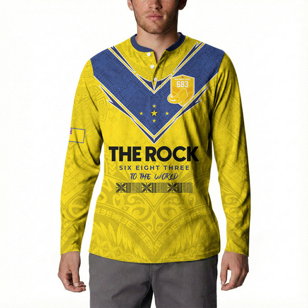 Niue Rugby Custom Button Sweatshirt Six Eight Three to The World - Hiapo Tribal Motif