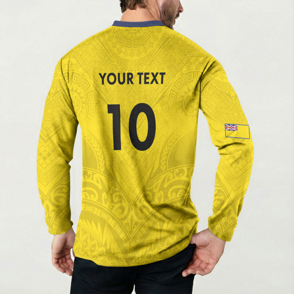 Niue Rugby Custom Button Sweatshirt Six Eight Three to The World - Hiapo Tribal Motif