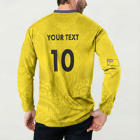 Niue Rugby Custom Button Sweatshirt Six Eight Three to The World - Hiapo Tribal Motif