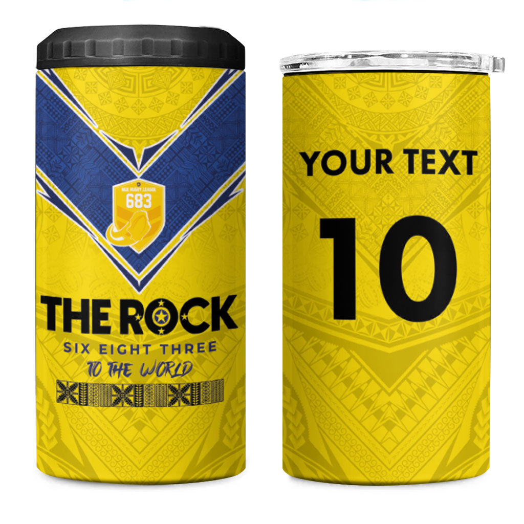 Niue Rugby Custom 4 in 1 Can Cooler Tumbler Six Eight Three to The World - Hiapo Tribal Motif