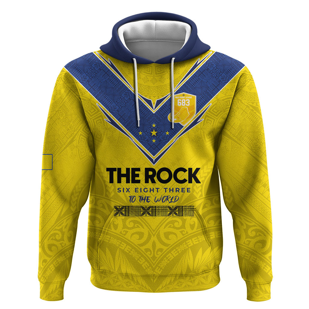 Niue Rugby Custom Hoodie Six Eight Three to The World - Hiapo Tribal Motif