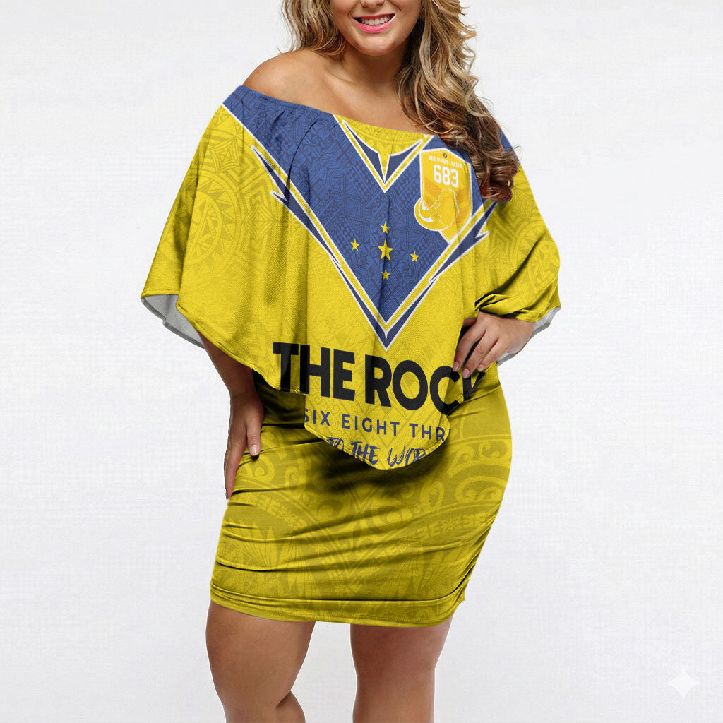Niue Rugby Custom Off Shoulder Short Dress Six Eight Three to The World - Hiapo Tribal Motif