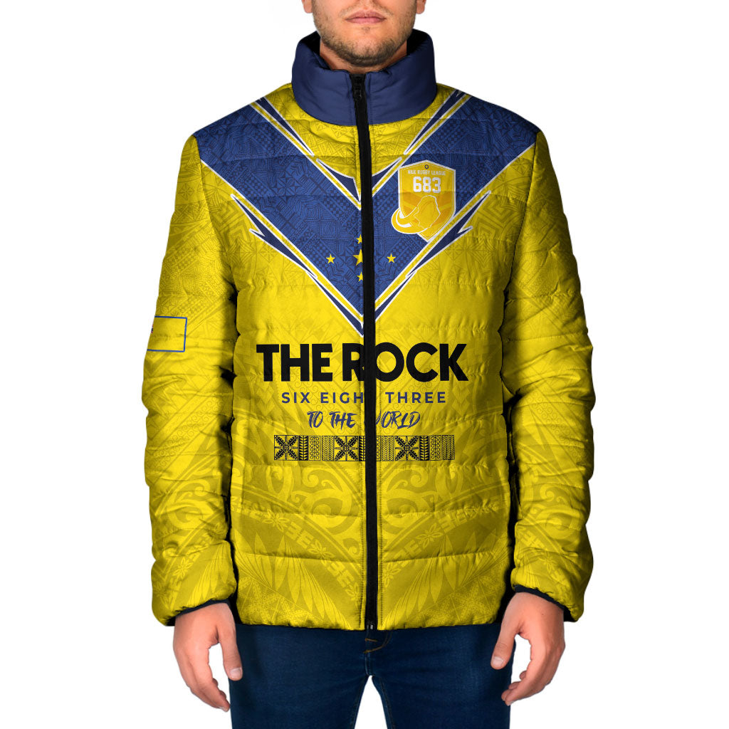 Niue Rugby Custom Padded Jacket Six Eight Three to The World - Hiapo Tribal Motif LT03 Men Multicolor - Polynesian Pride