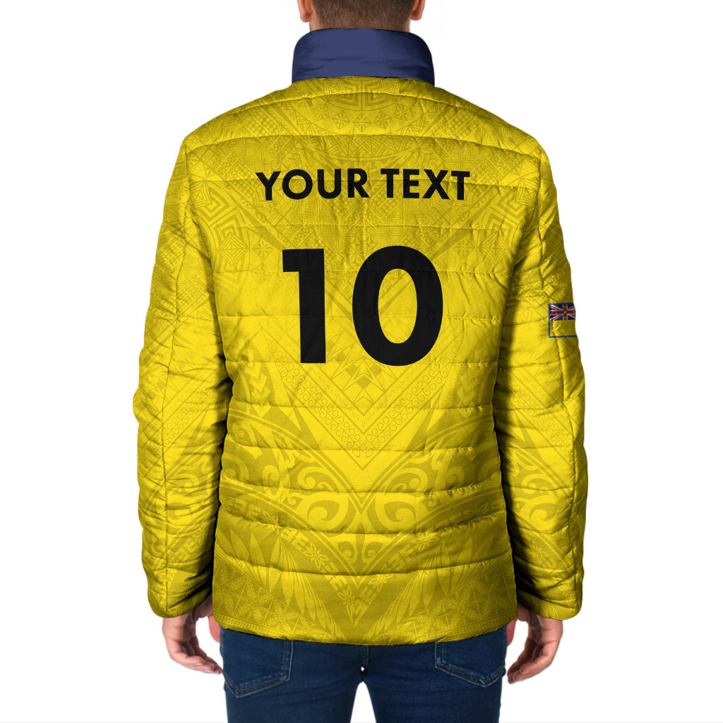 Niue Rugby Custom Padded Jacket Six Eight Three to The World - Hiapo Tribal Motif
