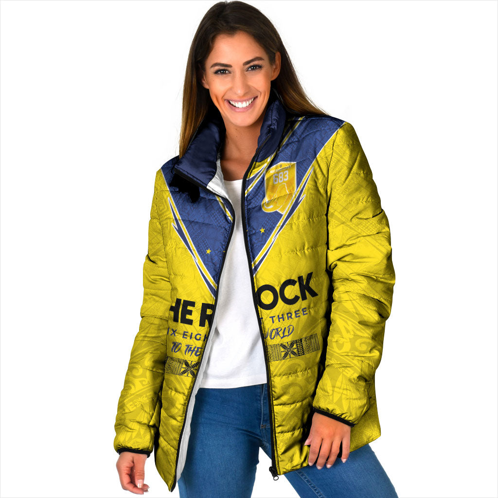 Niue Rugby Custom Padded Jacket Six Eight Three to The World - Hiapo Tribal Motif