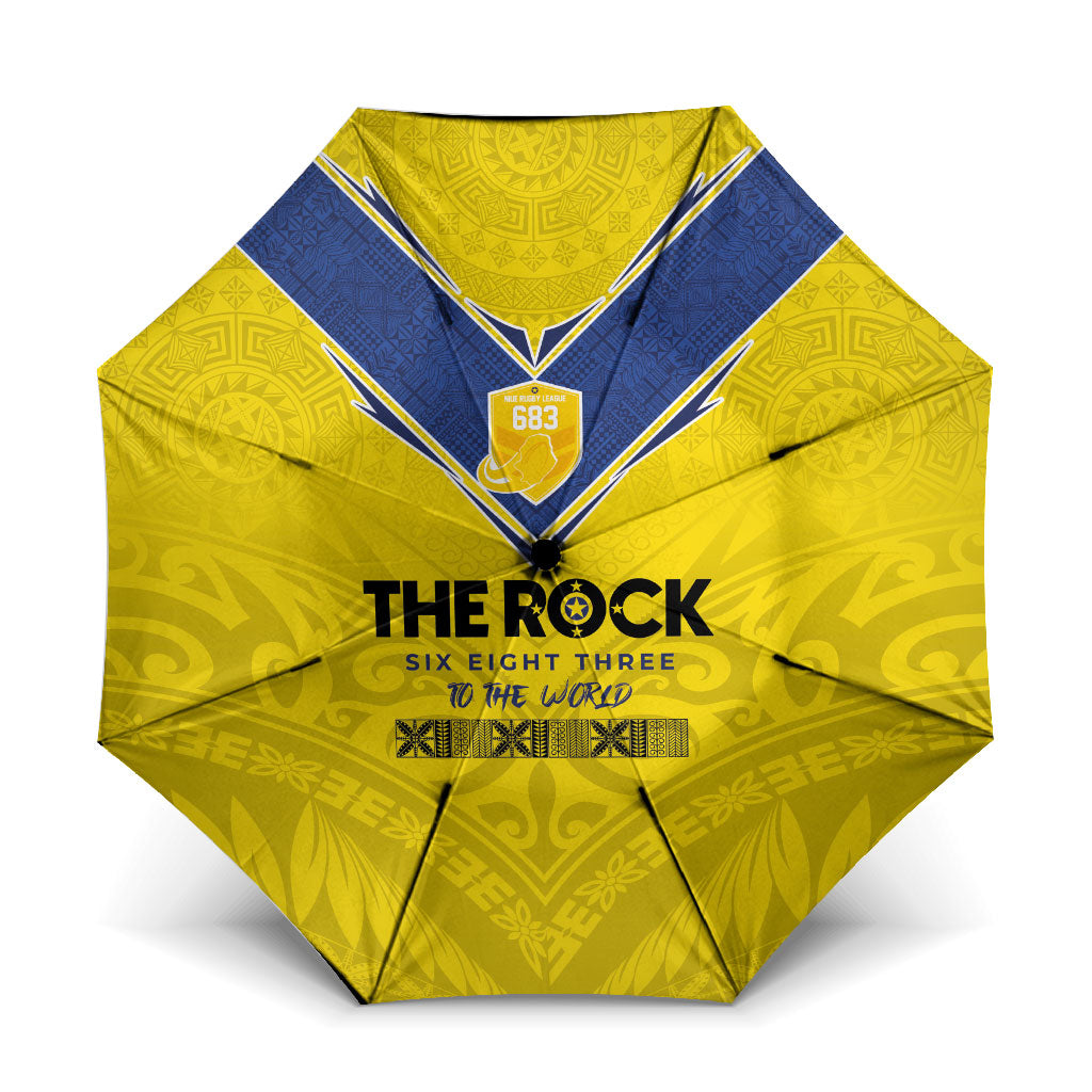 Niue Rugby Umbrella Six Eight Three to The World - Hiapo Tribal Motif LT03 One Size Folded 11.42 inch Opened Diameter 37.4 inch Multicolor - Polynesian Pride