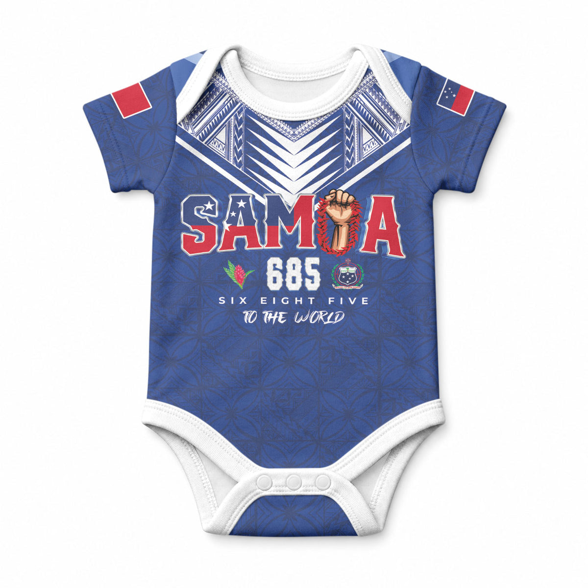 Samoa Rugby Custom Baby Onesie Six Eight Five to The World - Pacific Motif