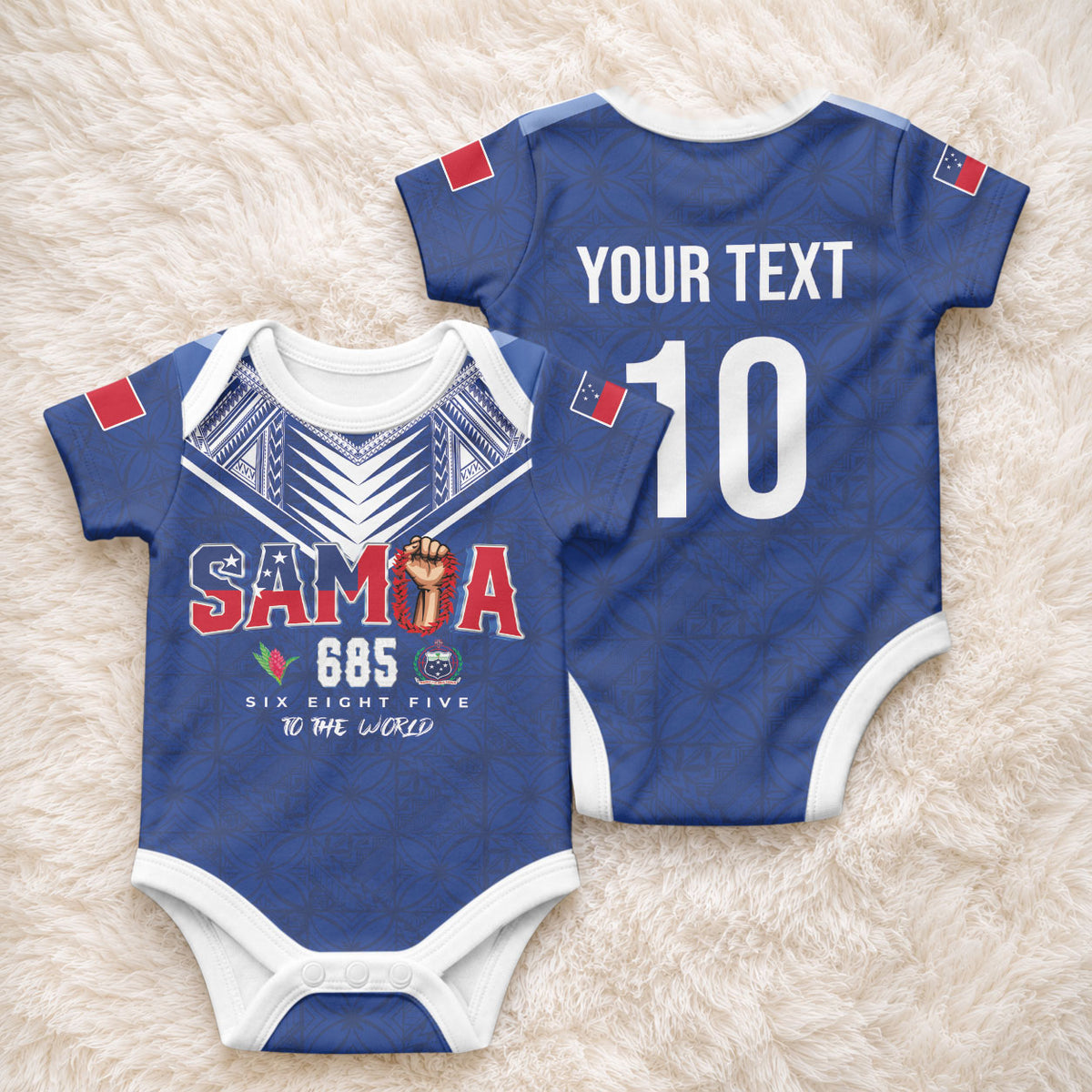 Samoa Rugby Custom Baby Onesie Six Eight Five to The World - Pacific Motif