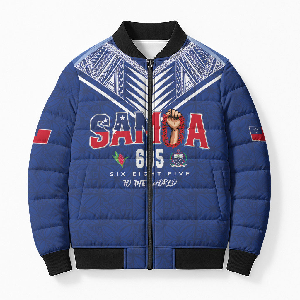 Samoa Rugby Custom Bomber Puffer Jacket Six Eight Five to The World - Pacific Motif