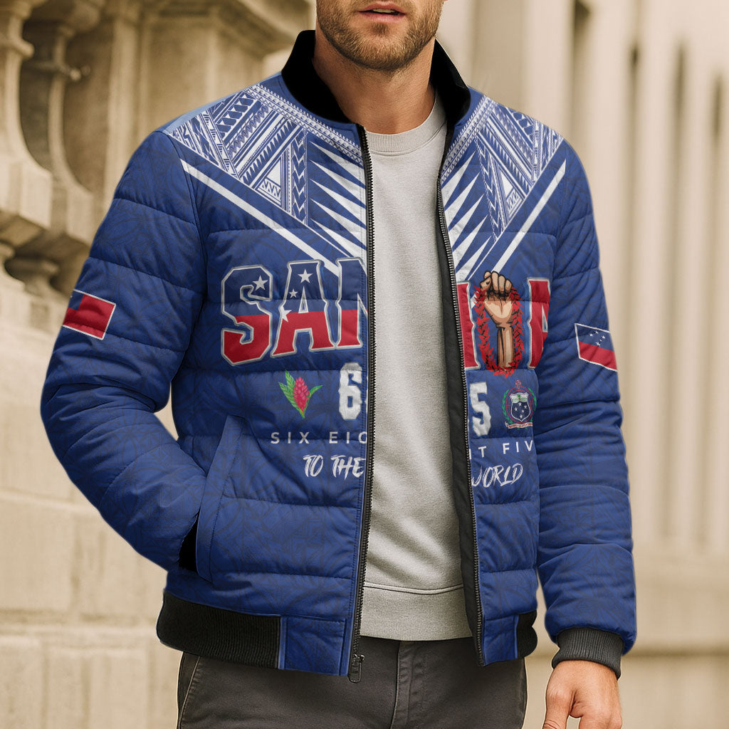 Samoa Rugby Custom Bomber Puffer Jacket Six Eight Five to The World - Pacific Motif