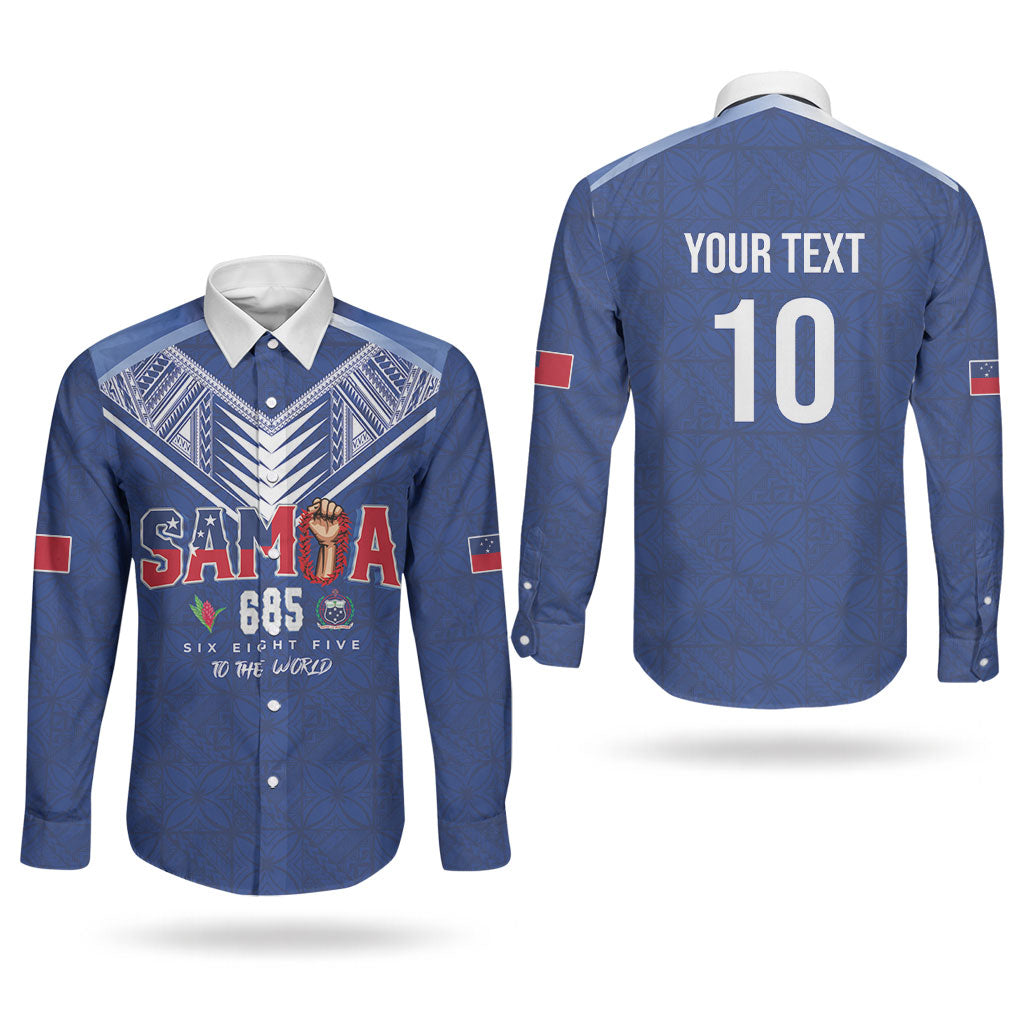 Samoa Rugby Custom Couples Matching Off Shoulder Maxi Dress and Long Sleeve Button Shirt Six Eight Five to The World - Pacific Motif