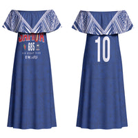 Samoa Rugby Custom Couples Matching Off Shoulder Maxi Dress and Long Sleeve Button Shirt Six Eight Five to The World - Pacific Motif