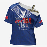 Samoa Rugby Custom Cross Shoulder Shirt Six Eight Five to The World - Pacific Motif
