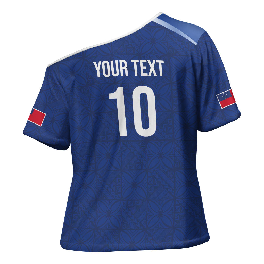 Samoa Rugby Custom Cross Shoulder Shirt Six Eight Five to The World - Pacific Motif