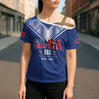 Samoa Rugby Custom Cross Shoulder Shirt Six Eight Five to The World - Pacific Motif