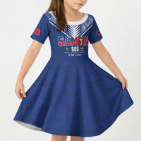 Samoa Rugby Custom Kid Short Sleeve Dress Six Eight Five to The World - Pacific Motif