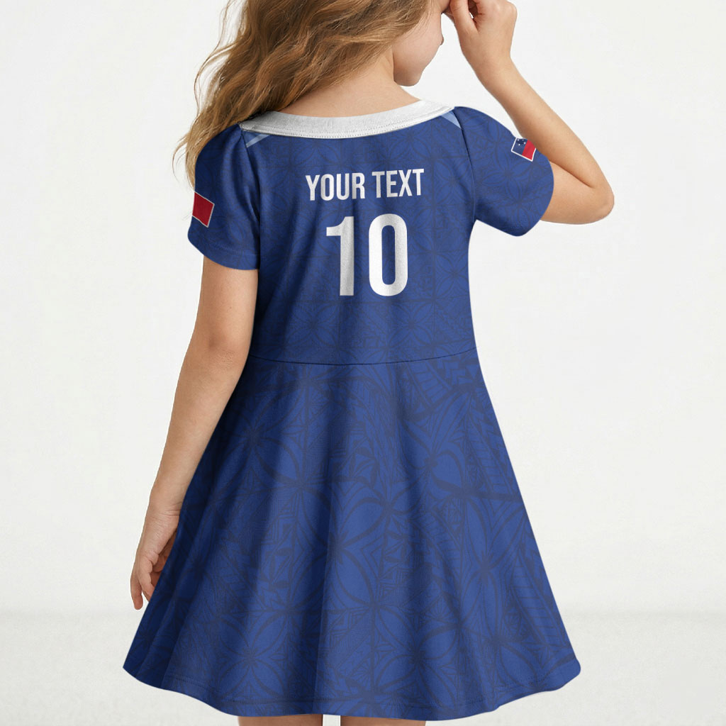 Samoa Rugby Custom Kid Short Sleeve Dress Six Eight Five to The World - Pacific Motif