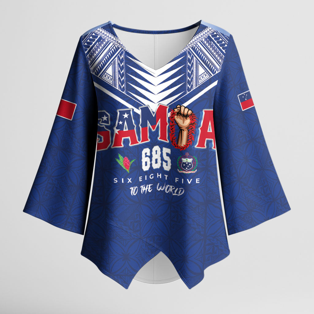 Samoa Rugby Custom Kimono Sleeve Blouse Six Eight Five to The World - Pacific Motif