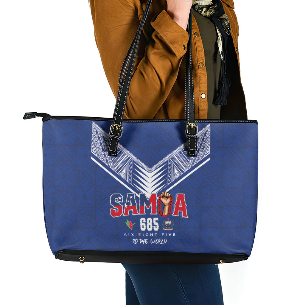 Samoa Rugby Leather Tote Bag Six Eight Five to The World - Pacific Motif