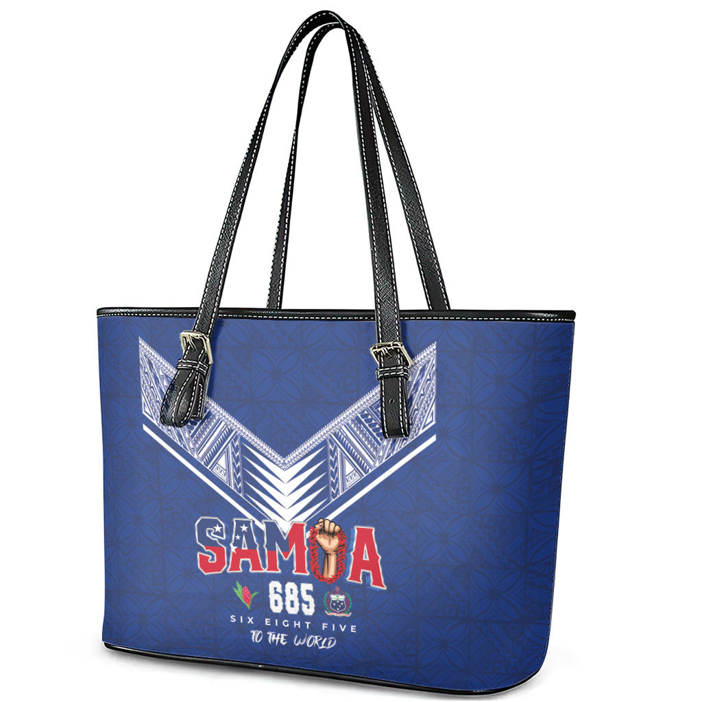Samoa Rugby Leather Tote Bag Six Eight Five to The World - Pacific Motif