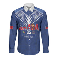 Samoa Rugby Custom Long Sleeve Button Shirt Six Eight Five to The World - Pacific Motif