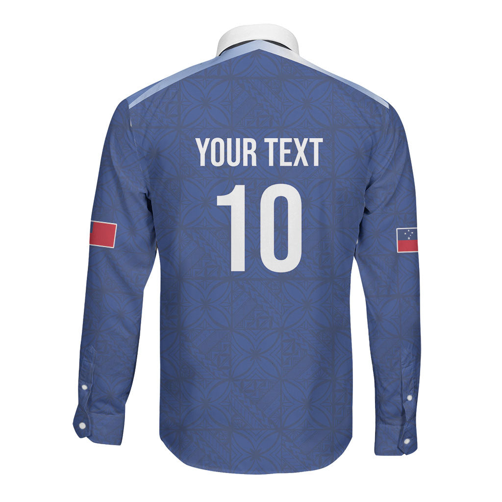 Samoa Rugby Custom Long Sleeve Button Shirt Six Eight Five to The World - Pacific Motif