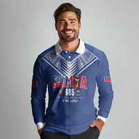 Samoa Rugby Custom Long Sleeve Polo Shirt Six Eight Five to The World - Pacific Motif