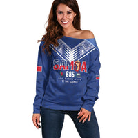 Samoa Rugby Custom Off Shoulder Sweater Six Eight Five to The World - Pacific Motif