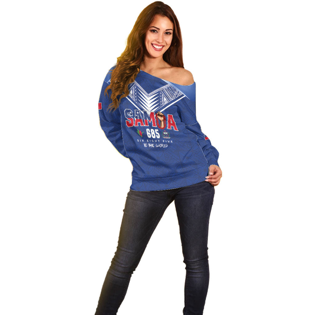 Samoa Rugby Custom Off Shoulder Sweater Six Eight Five to The World - Pacific Motif
