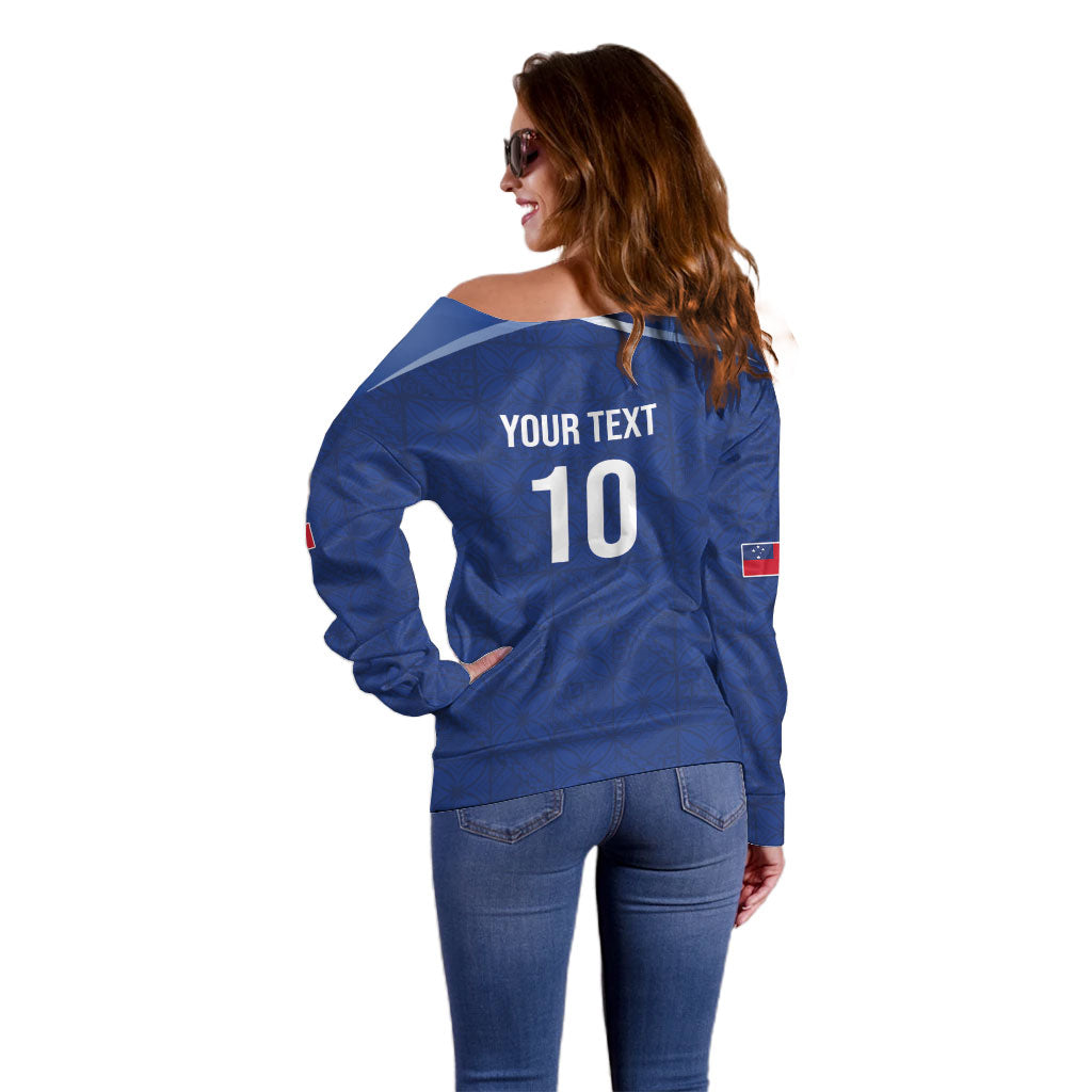 Samoa Rugby Custom Off Shoulder Sweater Six Eight Five to The World - Pacific Motif