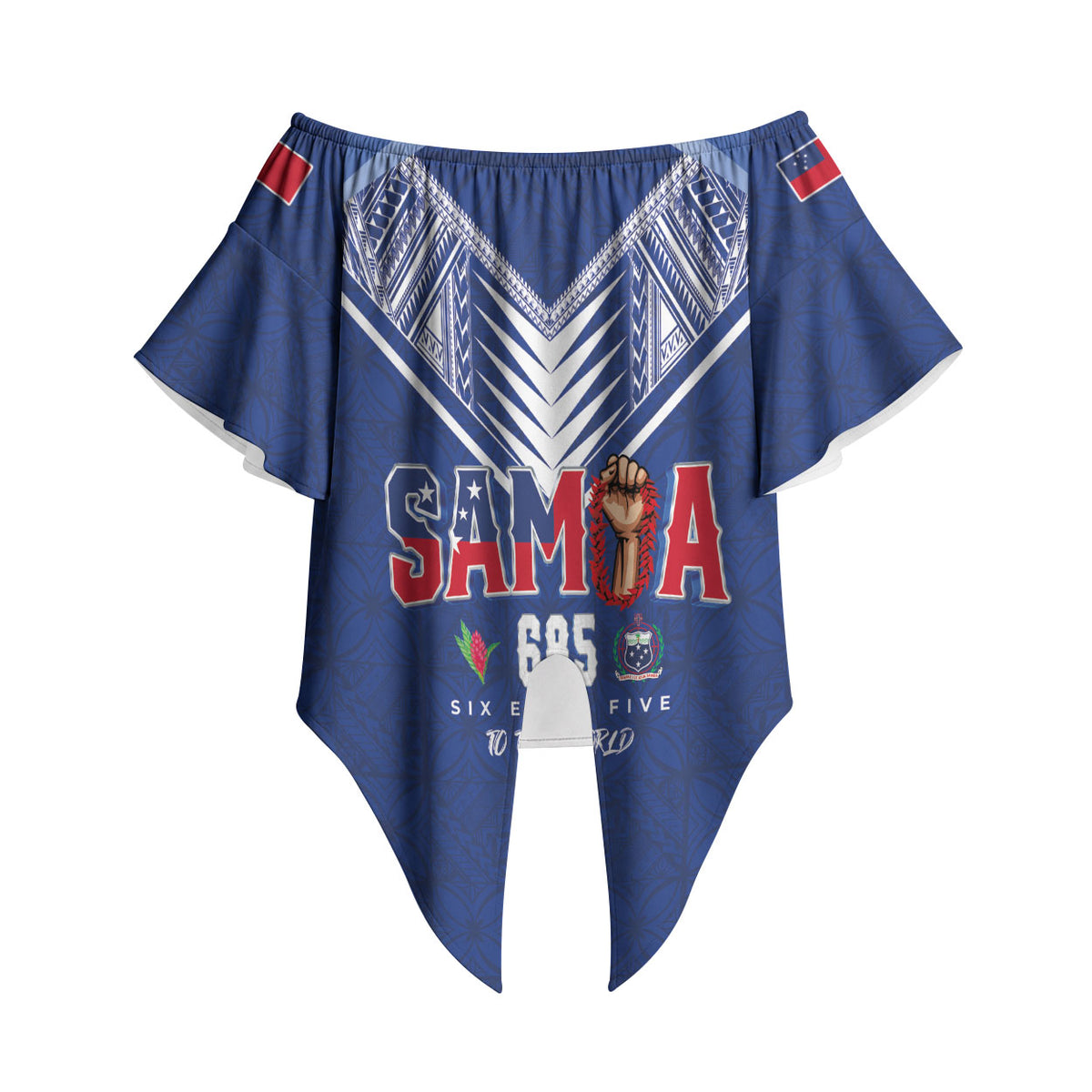 Samoa Rugby Custom Off Shoulder Wrap Waist Top Six Eight Five to The World - Pacific Motif