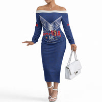 Samoa Rugby Custom Off The Shoulder Long Sleeve Dress Six Eight Five to The World - Pacific Motif