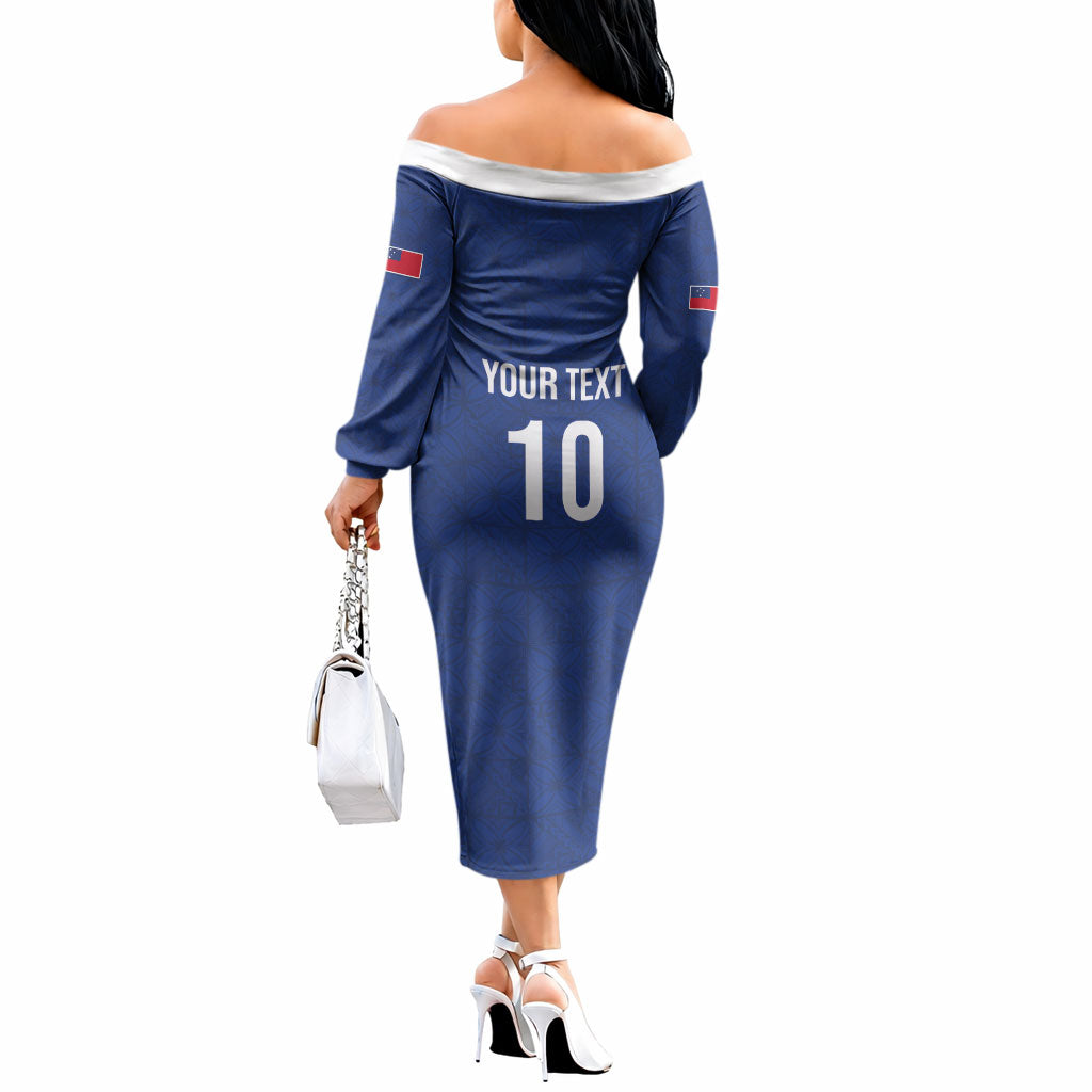 Samoa Rugby Custom Off The Shoulder Long Sleeve Dress Six Eight Five to The World - Pacific Motif
