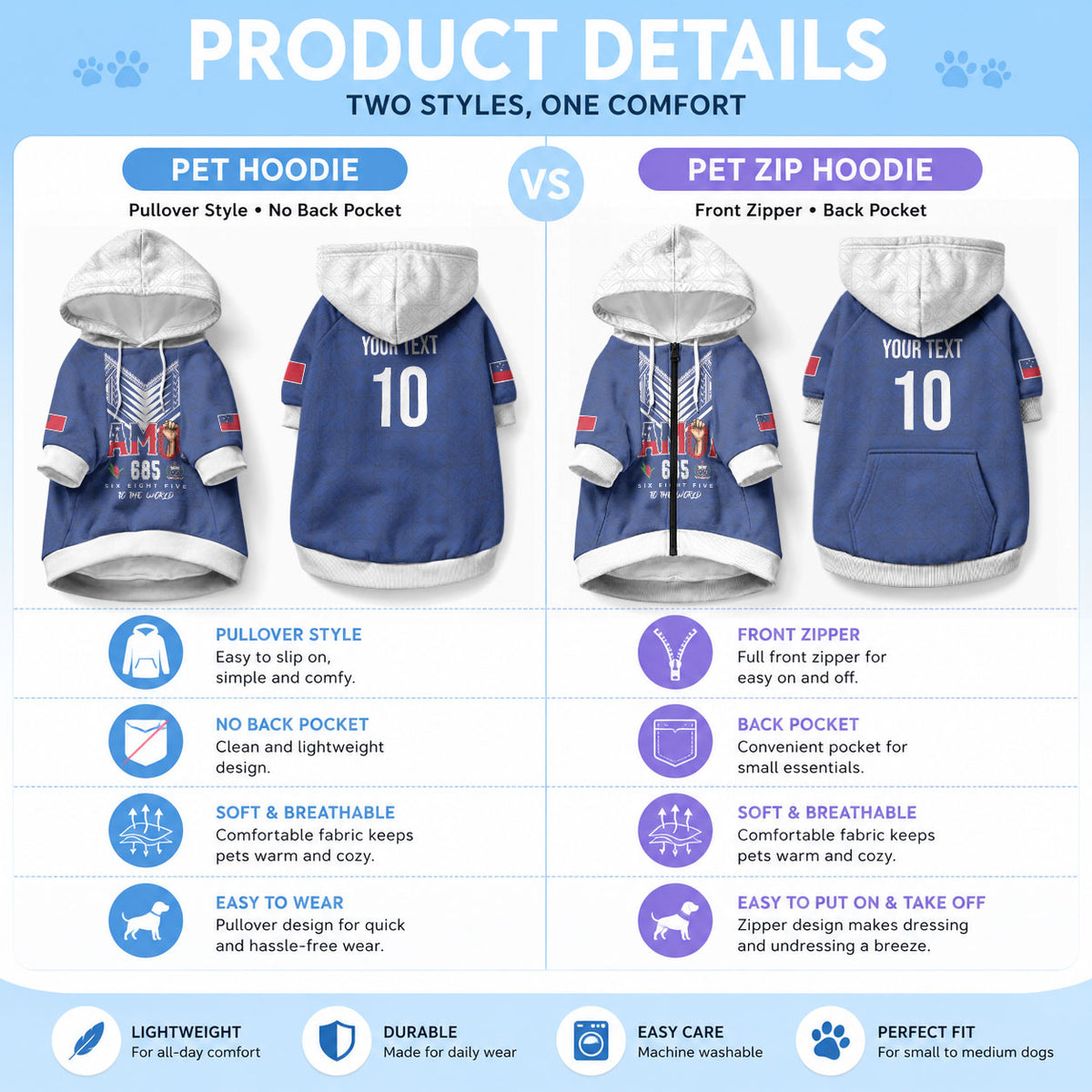 Samoa Rugby Custom Pet Hoodie Six Eight Five to The World - Pacific Motif