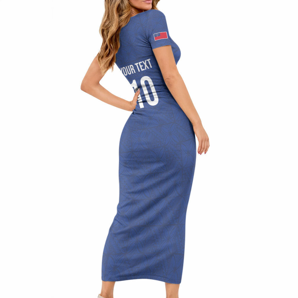Samoa Rugby Custom Short Sleeve Bodycon Dress Six Eight Five to The World - Pacific Motif